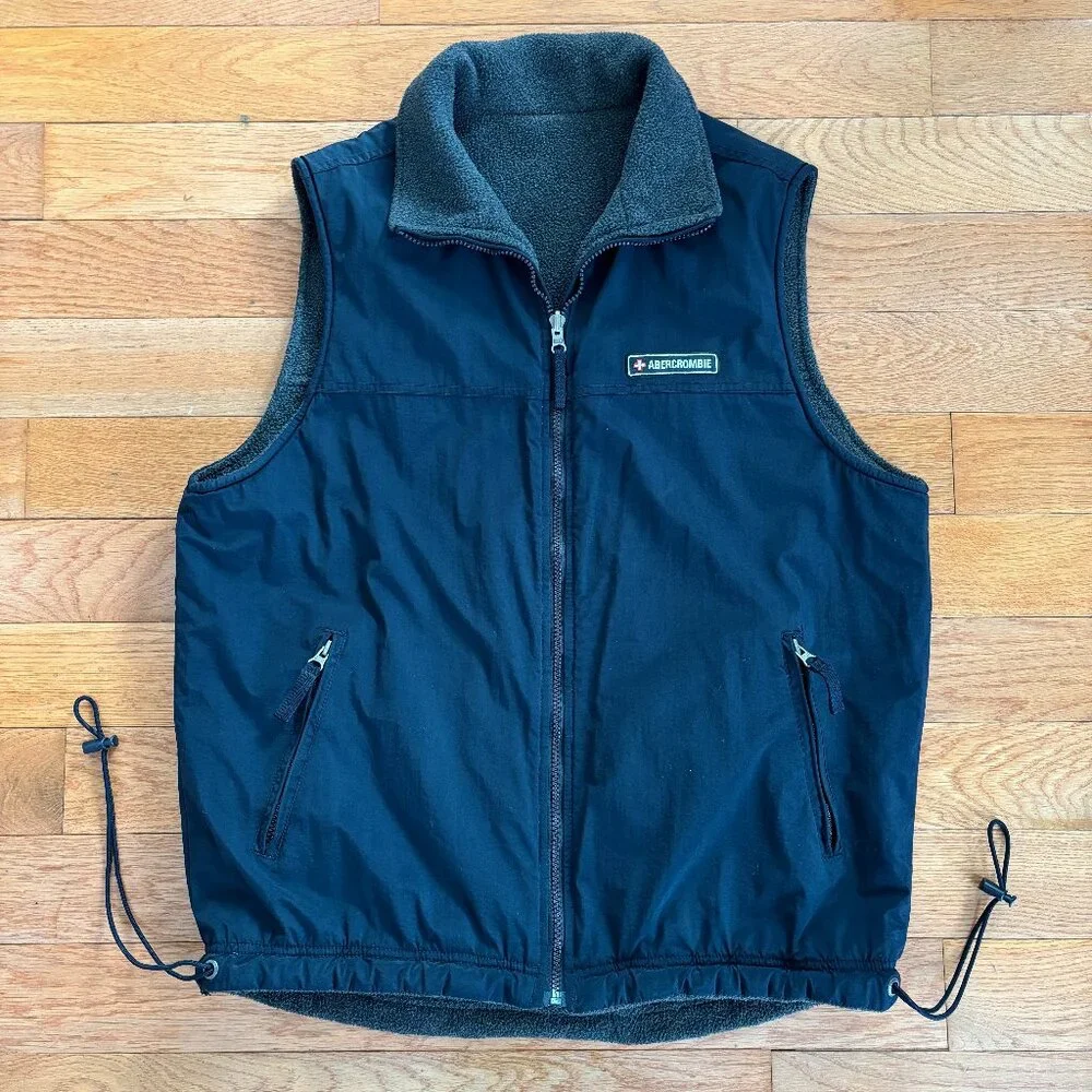 VTG Abercrombie Full Zip Vest‎ Mens M Reversible Blue Gray Mountain Fleece Y2K